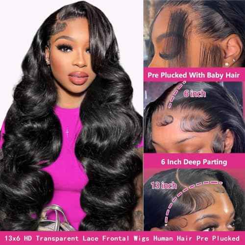 CHUDI 13x6 220 Density Body Wave HD Lace Front Wigs Human Hair Pre Plucked Transparent Lace Frontal Wigs with Baby Hair Glueless Brazilian Wigs Human Hair for Women 20 Inch