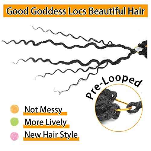 Col Bling Goddess Locs Crochet Hair for Black Women 14 Inch, 8 Packs Faux Locs Crochet Hair, Boho Style River Locs Hair with Curly Ends (14Inch, 1B, 8Packs)