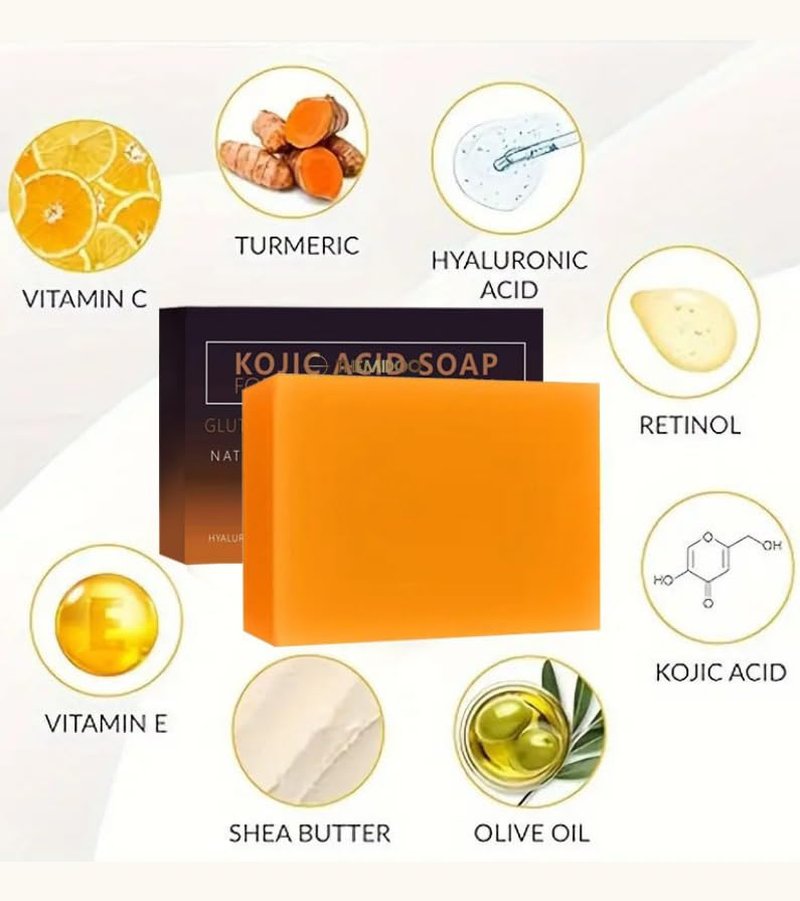Kojic Acid Dark Spot Remover Soap Bars with Vitamin C, Retinol, Turmeric - Original Japanese Complex Infused with Hyaluronic Acid, Vitamin E, Shea Butter, Castile Olive Oil (2 Pack)