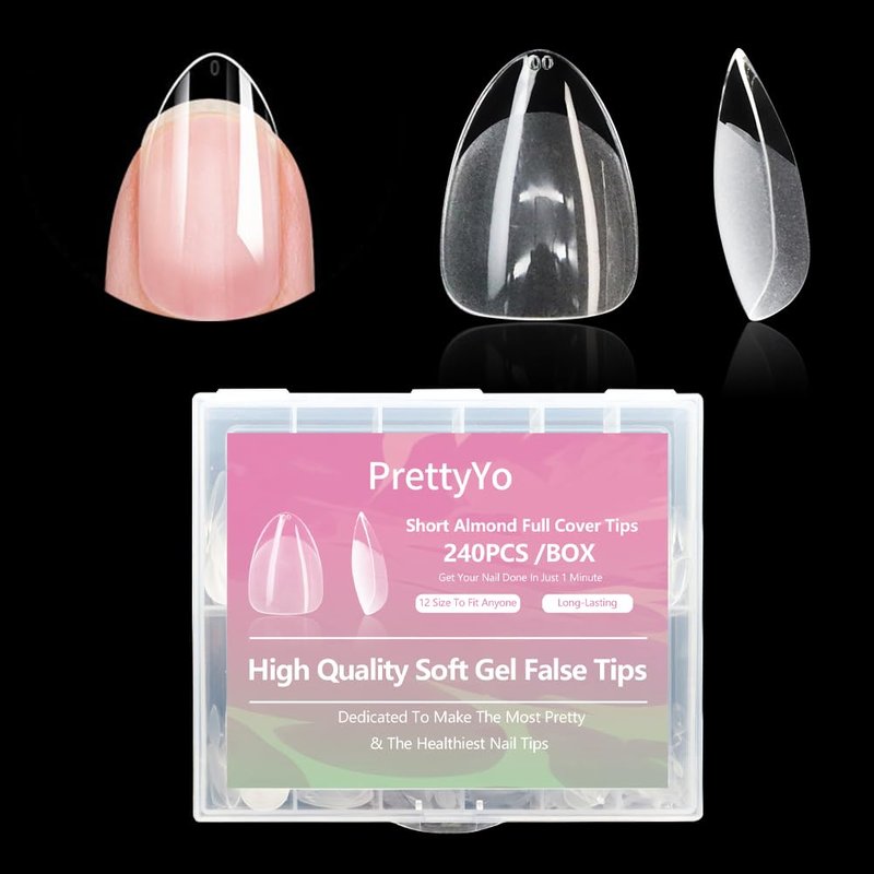 Short Almond Gel Nail Tips - 240 Pcs Half Matted Clear Fake Nails | 12 Sizes Full Cover Acrylic Press-On for DIY
