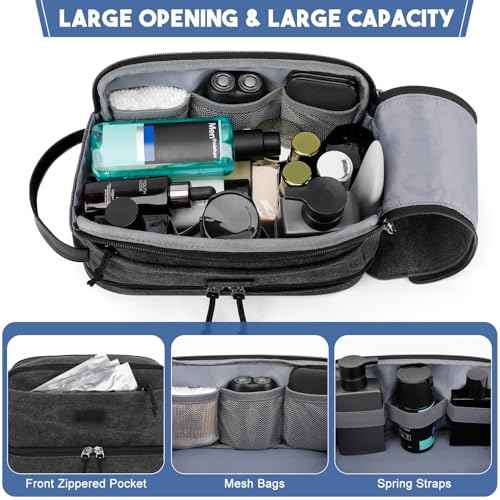 ZOMFELT Travel Toiletry Bag for Men, Canvas Hanging Toiletry Bag Shaving Dopp Kit Water Resistant Bathroom Shower Bag with Double Layer, Makeup Cosmetic Hygiene Bag for Toiletries Accessories, Black