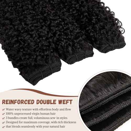 Burmese 3 Bundles Premium Raw 100% Human Hair Salon-Level Water Wave 12 14 16Inch High Rate 15A Unprocessed No Stray Short Hair Extensions Triple Lifespan Excellent Fullness From Top to End Black