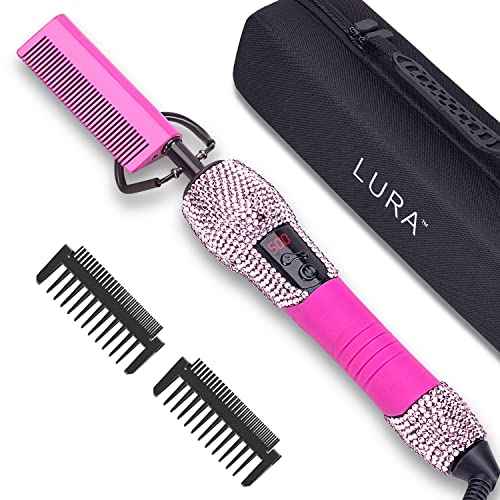 LURA Pink 180-500¡ÆF Hot Comb Electric for Wigs,Straightening Comb for African American Hair,Pressing Combs,Bling Diamonds Hair Straightener Brush for Women