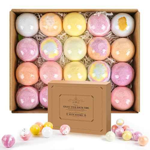 Bath Bombs 20 PCS Set, Organic Bath Bombs with Natural and Safe Essential Oil, Handmade Rich Bubble for Skin Moisturizing, Present for Her/Him, Girls, Women, Wife, Mother