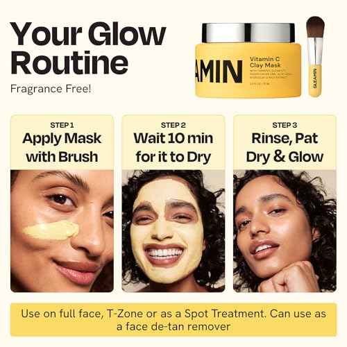 Gleamin Vitamin C Clay Mask for Dark Spots, Turmeric Clay Face Mask Skin Care, Deeply Cleanses & Refines Pores, Brightens Uneven Tone and Helps Improve Post-Blemish Scarring & Texture, Up to 20 Uses