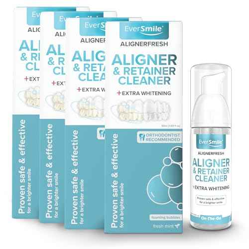 EverSmile AlignerFresh Extra Whitening Foam ? Cleaner Compatible w/Invisalign and All Clear Aligners and Retainers ? Eliminates Bacteria, Whitens Teeth, Fights Bad Breath ? 50ml (4 Pack)
