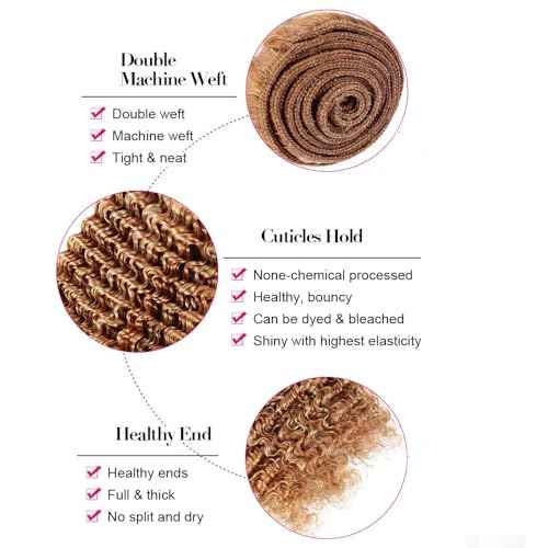 Highlight Honey Blonde Human Hair Bundles 27/30 Deep Wave Bundles 22 24 26 Inch 2 Tone Blonde Mixed With Light Brown Bundle Huxowax Brazilian Virgin Remy Hair Extensions 300g