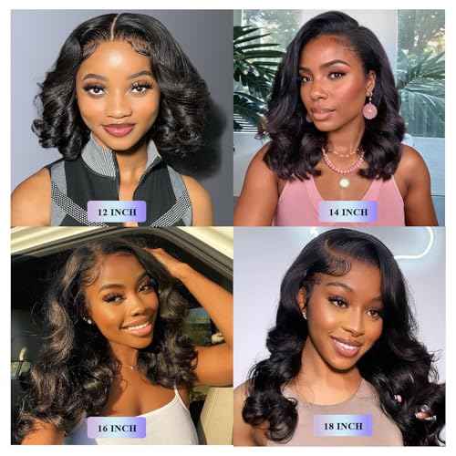 13X6 14inch 230%Density Natural Black Bob Wig Human Hair, Body Wave Wig Human Hair, Short Bob Lace Front Wigs Human Hair, Bob Wigs For Black Women, Pre Plucked With Baby Hair HD Transparent Lace