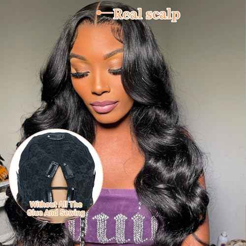 V Part Wig Human Hair Body Wave for Black Women Upgrade U Part Human Hair Wig 100% Beginner Friendly 200% Density Natural Color (16 inch)