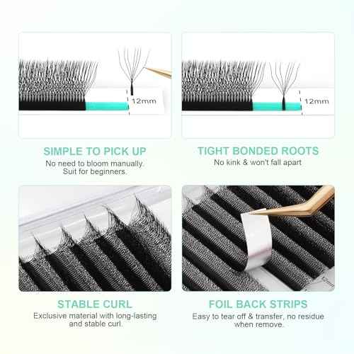 NAGARAKU W Shape Eyelash Extension 7D Cluster Premade Fans Eye Lashes Faux Mink Matte Black Easy Fanning False Eyelashes (0.07mm D curl 8-15mm Mix)