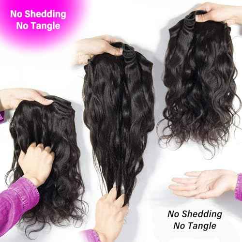 12A Human Hair Bundles 14 16 18 Inch Body Wave 3 Bundles Human Hair 100% Unprocessed Brazilian Virgin Hair Bundles Quick Weave Hair Extension Natural Black
