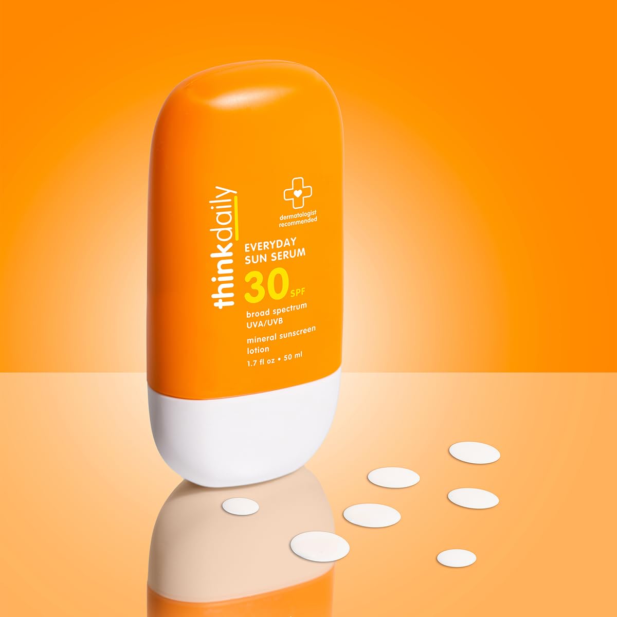 Thinkdaily SPF 30 Face Sunscreen Serum 1.7 oz, Mineral Sunscreen with Non-Nano Zinc Oxide 22%, UVA/UVB Protection, 80-Minute Water & Sweat Resistant, Lightweight Luminous Finish, Reef Friendly