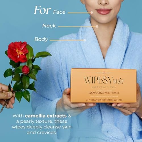 Disposable Face Towels, 3 Pack (210 Total), Enriched with Camellia Extract, Large Facial Cleansing Wipes, Quick-Dry Makeup Remover Cloths, Soft Towelettes for Women & Men - 7.9"x7.9"