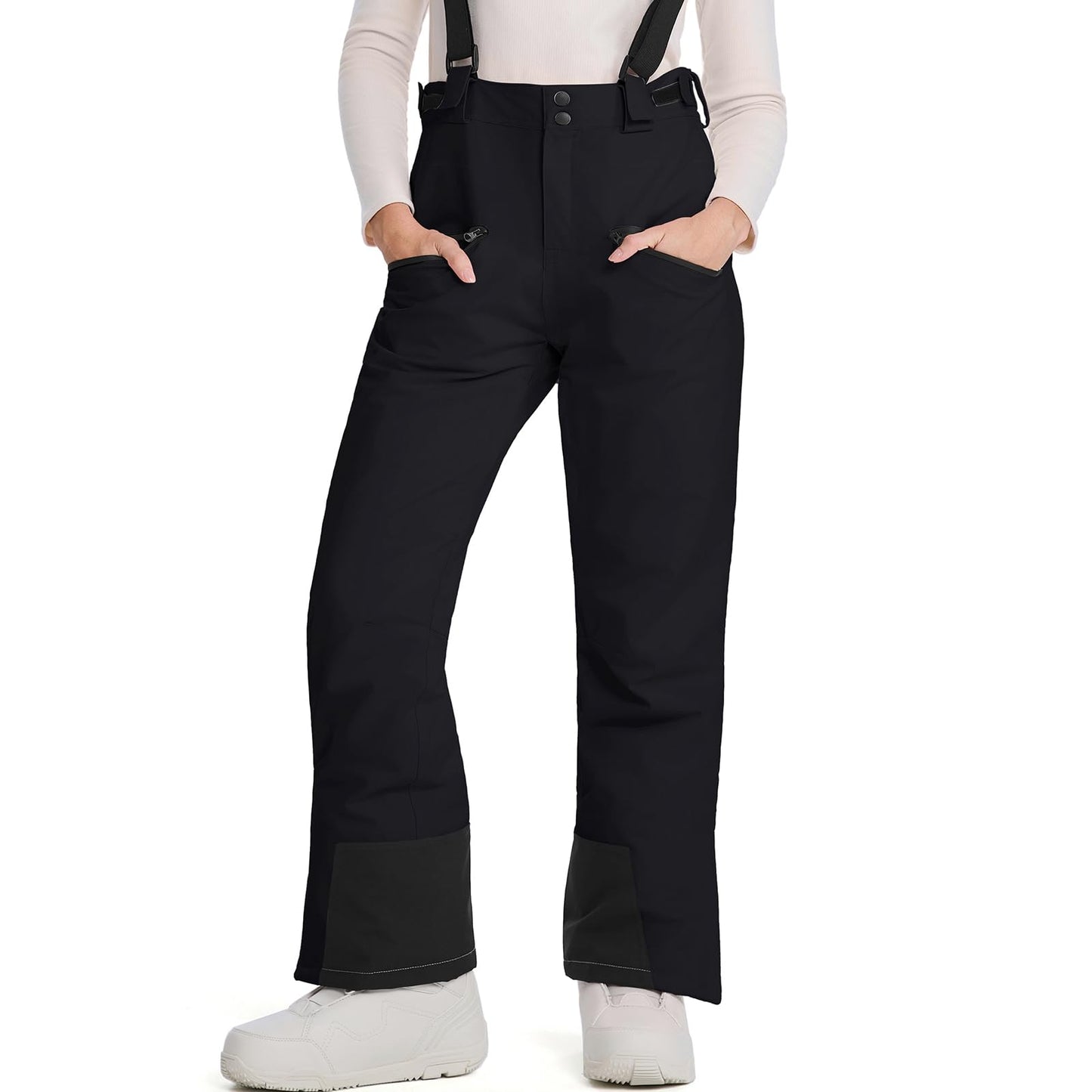 SnowElve Womens Ski Pants Insulated Snow Pants Waterproof Winter Outdoor Hiking Pants Adjustable Waist Snowboard Pant(TY-2021-2,Black,S)
