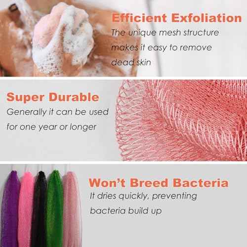 African Net Sponge Authentic African Exfoliating Net Sponge with Knots Real Sapo Sponge with Handles Afro Scrub Net Bath Cloth for Shower (Pink)