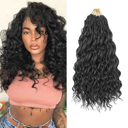 18 Inch Ocean Wave Crochet Hair 8 Packs - Synthetic Pre-Looped Deep Wavy Curly Braiding Hair for Black Women, Boho Style Hair Extensions (18inch,1B - 8 Packs)