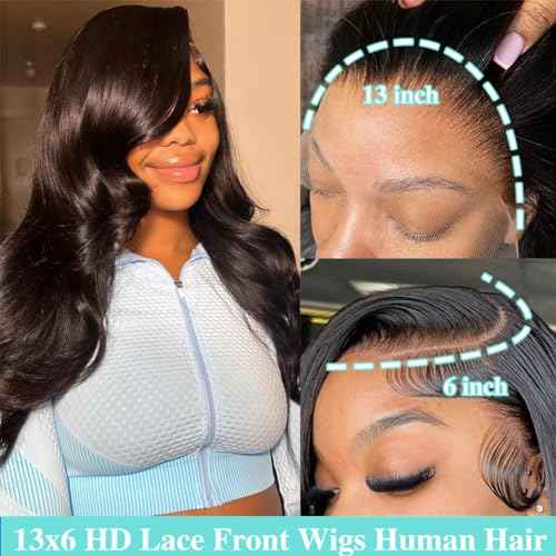 ABALON 13x6 Lace Front Wigs Human Hair Pre Plucked 200% Density Body Wave Wig HD Lace Frontal Wigs Human Hair for Women Natural Color Glueless Wigs Human Hair Pre Plucked 18 Inch