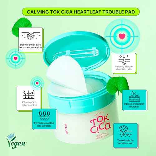 Calming Tok Cica Heartleaf Trouble Pads, Cooling & Hydrating Facial Toner Pads for Sensitive Skin, Mild Exfoliating & Soothing, Easy-Split for Multi-Use, Daily Korean Skin Care (70 Sheets)