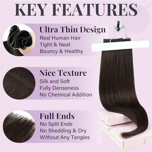 Fshine Genius Weft Real Human Hair Genius Weft for Women Darkest Brown 24 Inch Hair Bundle Remy Human Bundle Natural Human Weave 60 Gram