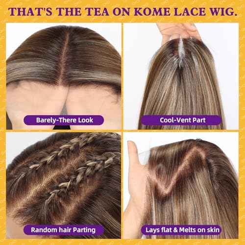 Brown Highlight Synthetic Lace Front Wig, 13X6 HD Long Straight Layered Glueless Wigs for Women Daily Use 26IN £¨TT6/116 £©