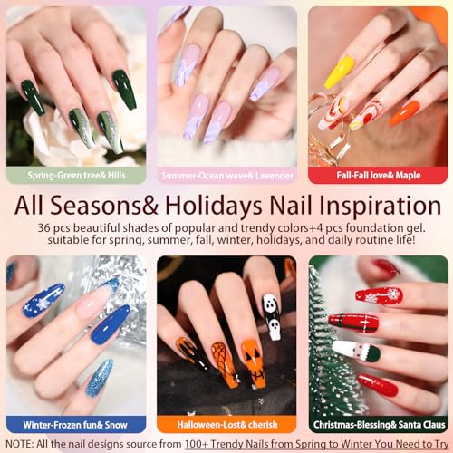Beautpal 40 PCS Gel Nail Polish Set All Seasons Collection 36 Colors Gel Polish 7ml Popular Nude Pink Red Blue Glitter Nail Polish Starter Kit Soak off Nail Art DIY