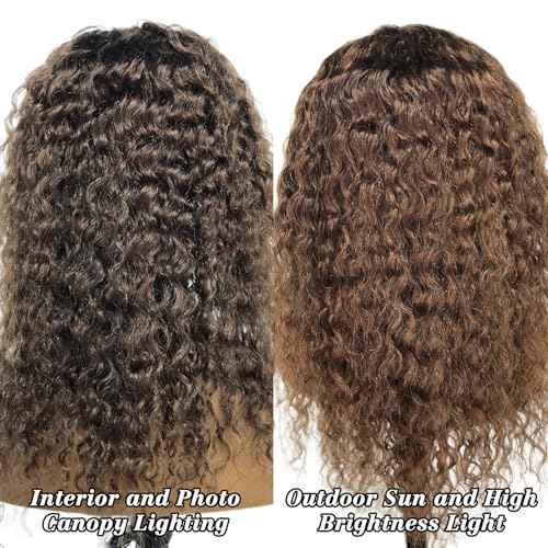 WENYAN Chocolate Brown Headband Wig Human Hair Deep Wave 18 Inch Curly Glueless Headband Wigs for Black Women None Lace Front Wigs Human Hair Brazilian Virgin Hair Wear and Go Wigs 150% Densitys
