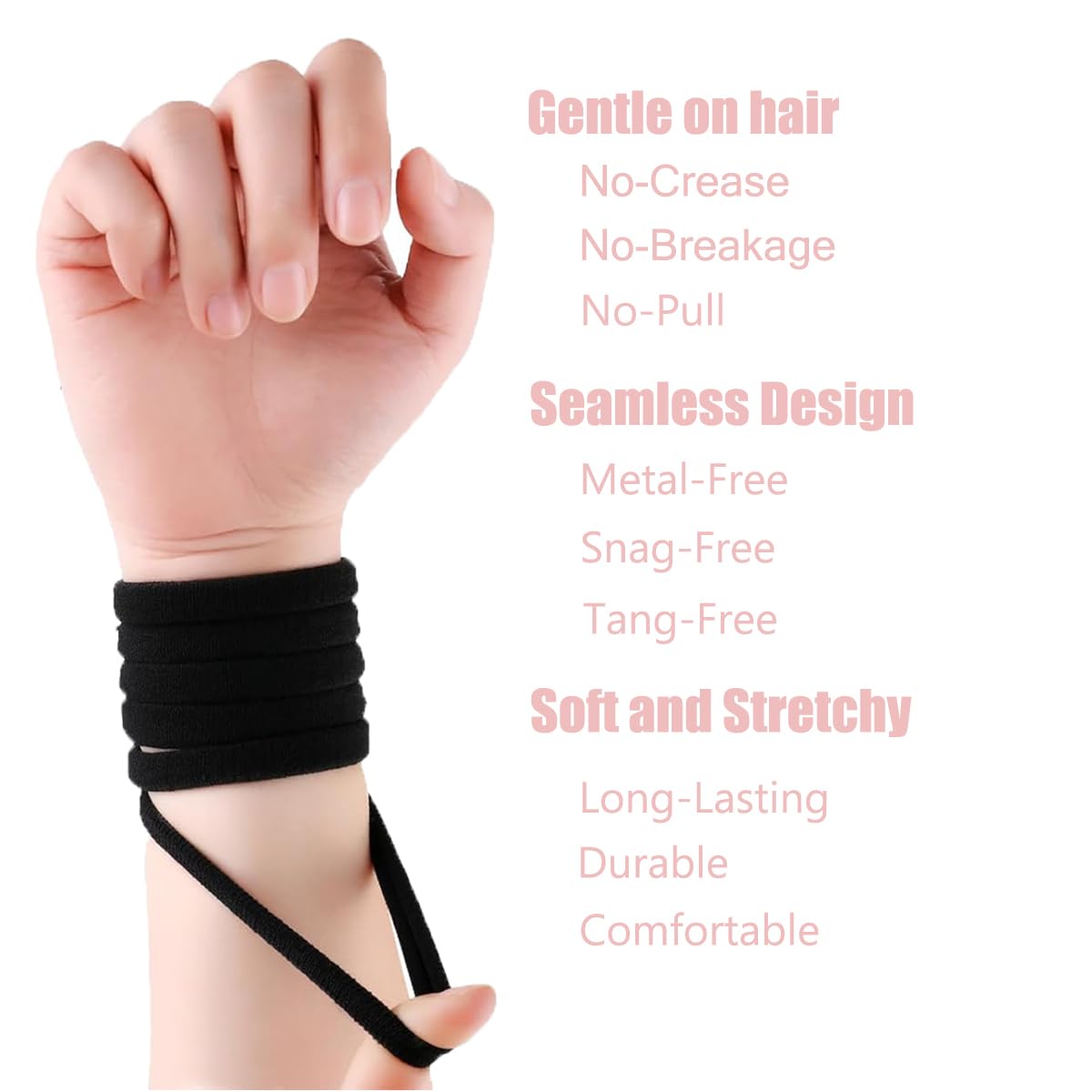 Thick Seamless Hair Ties - 20pcs Heavy-Duty Elastics for Curly & Long Hair | No Damage, No Tangle, Perfect for Updos & Braids