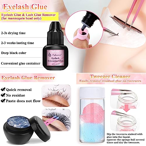 EyeLash Extension Kit for Beginners, Professional Lash EyeLash Extension Practice Kit with Everything, Mannequin Head, Eye Lashes Glue, Lash Kit for Eyelash Extensions Beginners Training