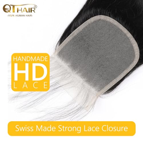 QTHAIR 16A Brazilian Body Wave Human Hair Lace Closure(20" Free Part Natural Black) 100% Unprocessed Brazilian Body Wave Virgin Hair Swiss Lace Closure 150% Density 4x4 Closure