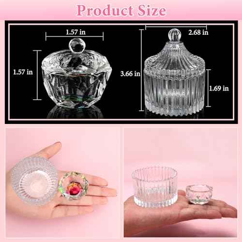 Acrylic Nail Brush Dappen Dish Set, 6PCS Nail Art Pen and 2PCS Crystal Dappen Dish for Acrylic Nails, Manicure Bowl Cup Glass Container for Acrylic Liquid Nail Tool Kit