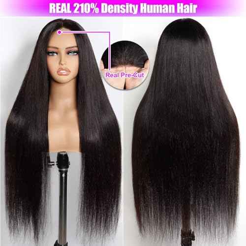 IWISH 5x5 Glueless Human Hair Wig Straight 20 Inch Wear and Go Wigs for Women Pre Plucked HD Lace Front Wigs Human Hair 210 Density