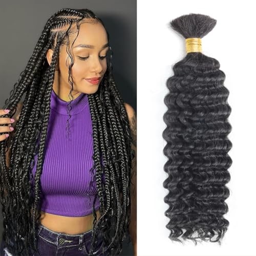 Human Braiding Hair 50g Deep Curly Wave Bulk Human Hair for Braiding No Weft Bundle Brazilian Virgin Curly Human Hair Extensions for Boho Braids Wet and Wavy Human Hair Braiding Hair Natural Color