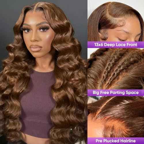22 Inch Brown Body Wave Human Hair Wig Pre Plucked 13x6 HD Transparent Lace Frontal Wigs Human Hair 200% Density Glueless Brown Body Wave Lace Frontal Wigs for Women