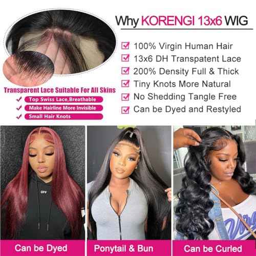 Lace Front Wigs Human Hair Pre Plucked HD Transparent Lace Frontal Wig Bralizian Virgin Human Hair Tiny Knots Natural Hairline with BabyHair (1B Black, 26 Inch)