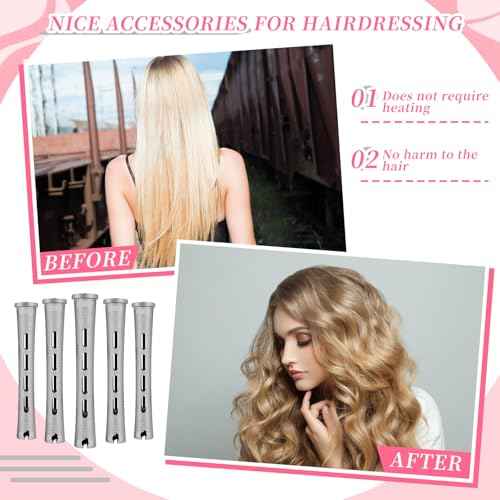 Tigeen 200 Pcs Perm Rods for Natural Hair Plastic Hair Rollers, No-Heat Small Curling Rods Cold Wave Rod for Women DIY Styling Hairdressing Tools (0.59 Inch,Grey)