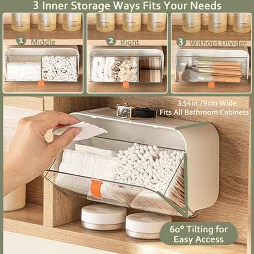 SUNFICON Wall Mounted Cotton Pads Holder Organizer Cotton Swab Balls Holder Q-tip Dispenser Qtip Storage Canister Cosmetic Pads Container Flossers Box Case