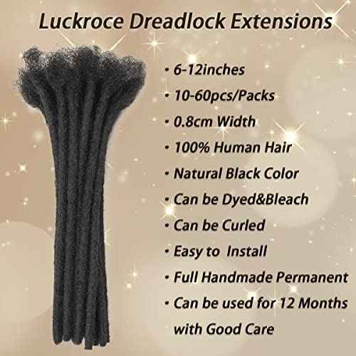 0.8cm Width 12 Inch 30 Strands 100% Human Hair Dreadlock Extensions for Men/Women/Kids 0.8cm Width Full Hand-made Permanent Dread Loc Extensions Human Hair Can be Dyed and Bleached