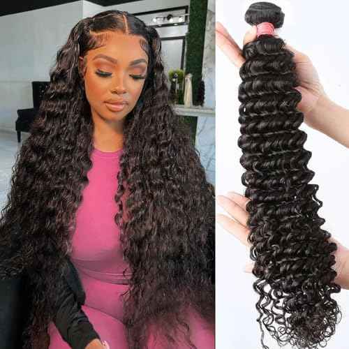 12A Deep Wave Single Bundles Human Hair 28 Inch Brazilian Curly 1 Bundles Human Hair 100% Unprocessed Virgin Wet and Wavy Hair Weave 1B Black