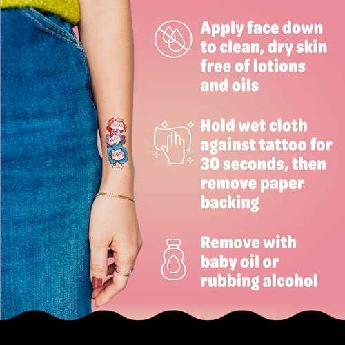 Tattly Kids Temporary Premium Tattoos - 59 Pieces, Skin-Safe Tested, Cruelty-Free Vegan Ink, Water Resistant, Adults, Teens or Kids, Realistic, Artist Designed