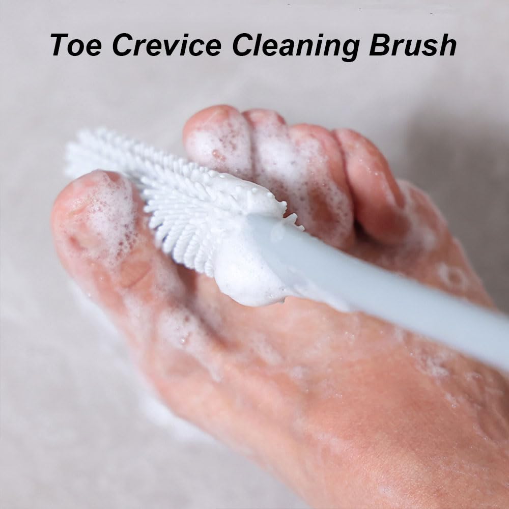 Long Handled Silicone Toe Crevice Cleaning Brush & Exfoliating Brush, 2025 New Soft Rubber Toe Cleaning Tool, Foot Scrubber Shower Feet Care for Seniors, Elderly, Men and Women (Pink)