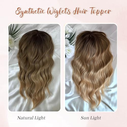MARJORIE Hair Topper,Wavy Hair Toppers for Women 14inch Natural Looking Hairpiece with Wispy Bangs, Volume Booster Wiglet for Full Coverage, Quick Styling for Party/Date Night/Social/Content Creators