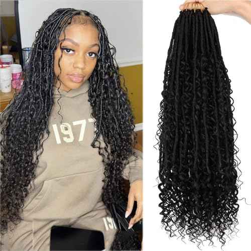 Crochet Hair for Black Women 30 Inch Faux Locs Crochet Hair with Curly Ends 8 Packs Boho Goddess Locs Crochet Braids pre looped 1B
