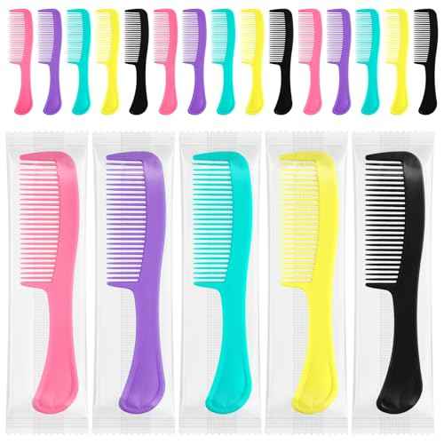 Hair Combs Bulk Disposable Combs for Homeless,Colorful Hair Combs Individually Wrapped for Women Men Shelter Hotel Nursing Home Charity£¨Yellow Green Purple Pink Black£© (pack of 200)