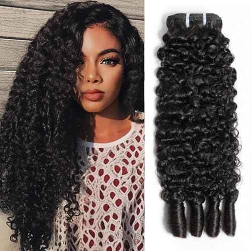 Burmese Curly Bundles Human Hair 24 Inches 100% Unprocessed Quick Weave 3c4a Water Wave with Spiral Curly End Real Human Hair Extensions Natural Black for Women