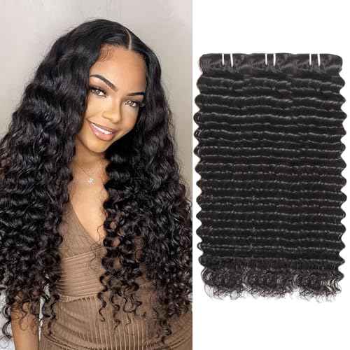 Great Grace 12A Deep Wave Human Hair Bundles 14 16 18 Inch Curly Bundles Human Hair 100% Unprocessed 3 Bundle Brazilian Virgin Human Hair Extensions Quick Weave Natural Black Color
