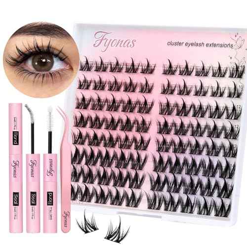 Manga Lash Clusters Kit Natural Eyelash Clusters Spiky Lash Extension Kit 80Pcs Anime Cluster Eyelash Extensions with Waterproof White Lash Glue and Tweezers DIY at Home (Cutey Kit-B)