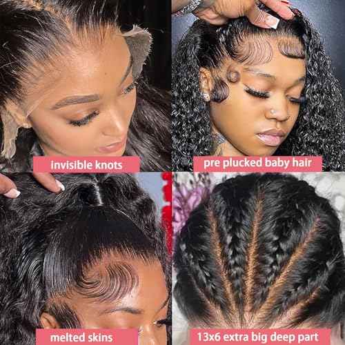 Dianthe Deep Wave Lace Front Wigs Human Hair 13x6 HD Lace Deep Curly Human Hair Wig 180% Density Lace Frontal Wigs for Black Women Glueless Wig Pre Plucked Natural Color with Baby Hairline (24 Inch)