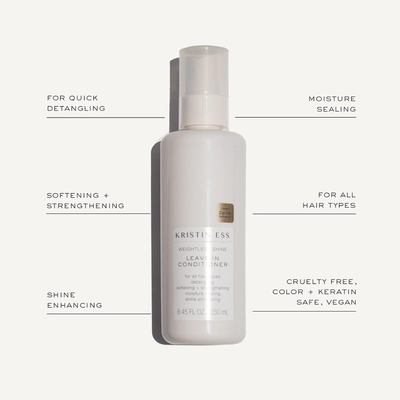 Kristin Ess Hair Hydrating Salon Leave In Conditioner Spray for Strength + Shine - Lightweight Anti Frizz Detangler for Women - Sulfate Free + Color Safe - Castor Oil Moisture Bond Repair Spray