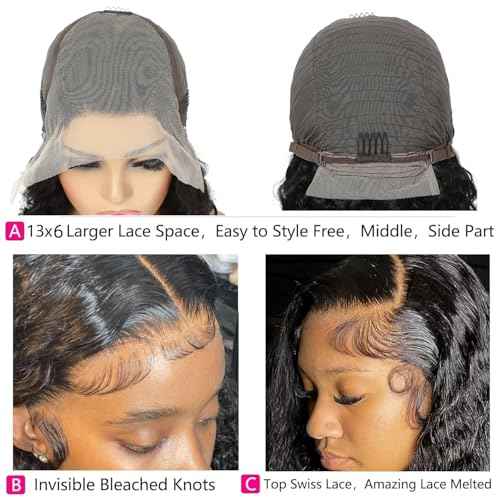 13x6 Deep Wave Lace Front Wigs Short Curly Bob Wig Human Hair 200 Density HD Glueless Lace Frontal Human Hair Wigs for Black Women Pre Plucked Natural Black 8 Inch