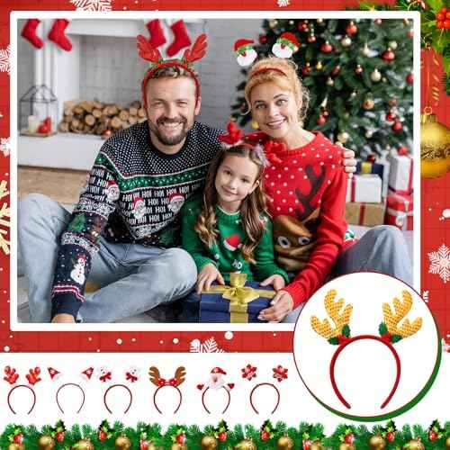 Giegxin 80 Pcs Christmas Headbands Holiday Headbands with Different Designs Christmas Accessories Xmas Head Hat Toppers Santa Reindeer Hair Hoop for Xmas Party Favors Decoration Adult Women